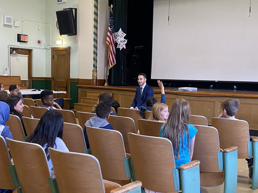 Mayor answering our students questions.