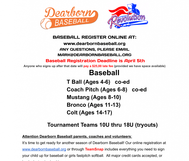 Dearborn Baseball – 2023 Season is Now Open!