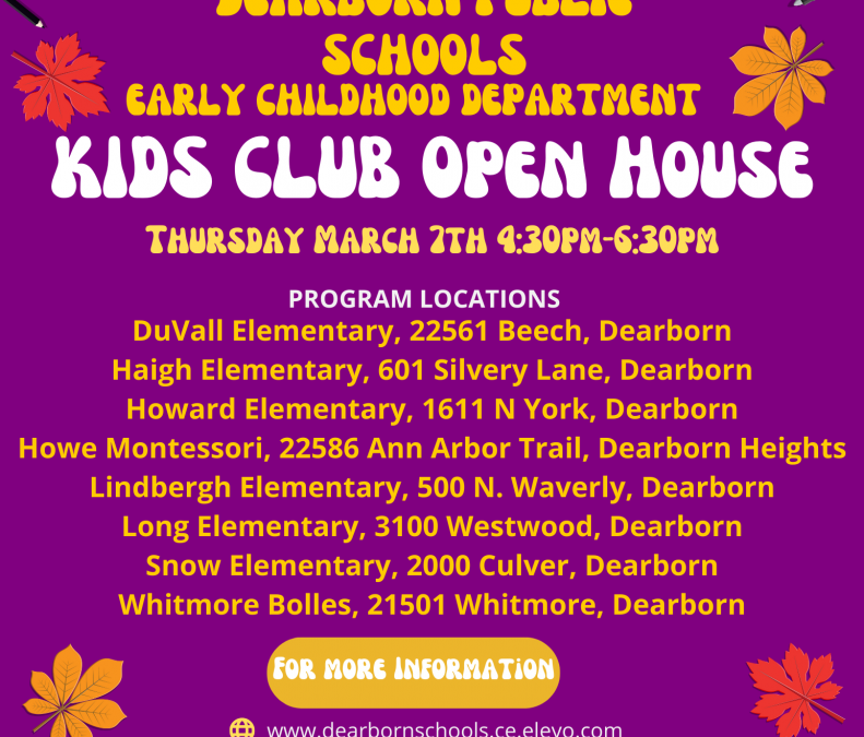 Kids Club open house on March 7