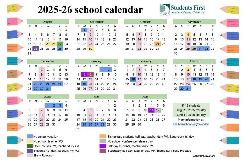 Calendar changes for 2025-26 school year